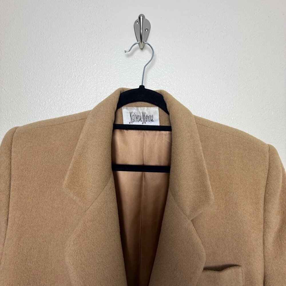 VTG Neiman Marcus Double-Breasted Camel Hair Coat With Satin Lining Sz L - Picture 3 of 9